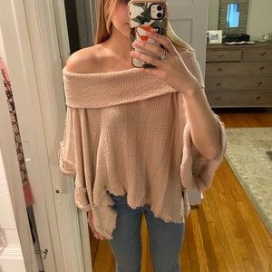 Off the shoulder light pink boho sweater